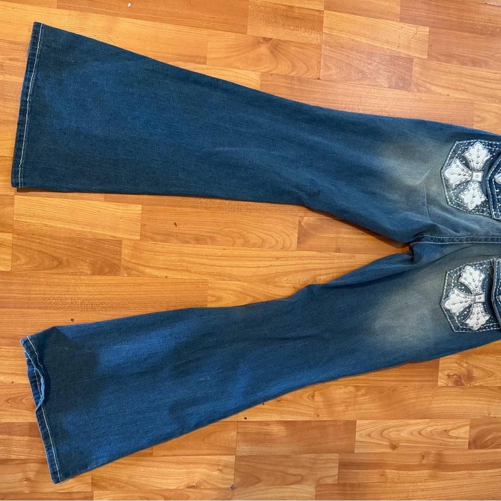 Sky Indigo Flare Jeans with Pocket Embellishments